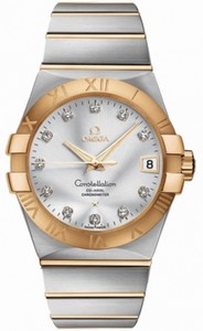 Omega 38mm Automatic Chronometer Silver Dial Yellow Gold Case, Diamonds With Yellow Gold And Stainless Steel Bracelet Watch #123.20.38.21.52.002 (Men Watch)