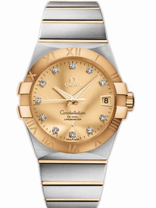 Omega 38mm Automatic Chronometer Yellow Gold Dial And Case, Diamonds With Yellow Gold And Stainless Steel Bracelet Watch #123.20.38.21.58.001 (Men Watch)