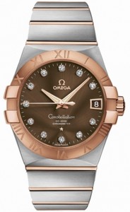 Omega 38mm Automatic Chronometer Brown Dial Rose Gold Case, Diamonds With Rose Gold And Stainless Steel Bracelet Watch #123.20.38.21.63.001 (Men Watch)