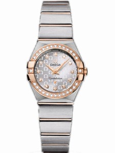 Omega 24mm Constellation Brushed Quartz Silver Dial Rose Gold Case, Diamonds Rose Gold And Stainless Steel Bracelet Watch #123.25.24.60.52.001 (Women Watch)