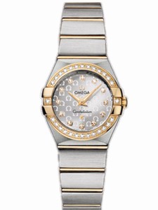 Omega 24mm Constellation Brushed Quartz Silver Dial Yellow Gold Case, Diamonds Yellow Gold And Stainless Steel Bracelet Watch #123.25.24.60.52.002 (Women Watch)