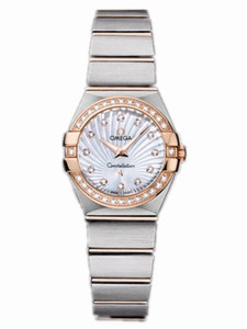 Omega 24mm Constellation Brushed Quartz White Mother Of Pearl Dial Rose Gold Case, Diamonds With Rose Gold And Stainless Steel Bracelet Watch #123.25.24.60.55.002 (Women Watch)
