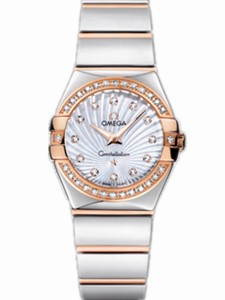 Omega 24mm Constellation Polished Quartz White Mother Of Pearl Dial Rose Gold Case, Diamonds With Rose Gold And Stainless Steel Bracelet Watch #123.25.24.60.55.006 (Women Watch)