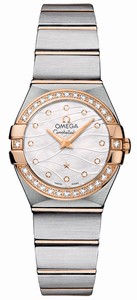 Omega Constellation Quartz White Mother of Pearl Diamond Dial Diamond Bezel 18k Rose Gold and Stainless Steel Bracelet Watch# 123.25.24.60.55.012 (Women Watch)