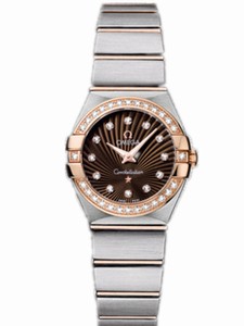 Omega 24mm Constellation Brushed Quartz Brown Dial Rose Gold Case, Diamonds With Rose Gold And Stainless Steel Bracelet Watch #123.25.24.60.63.001 (Women Watch)