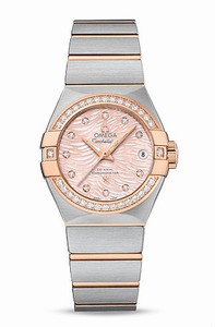 Omega Constellation Co-Axial Automatic Pink Mother of Pearl Diamond Dial Diamond Bezel 18k Rose Gold and Stainless Steel Watch# 123.25.27.20.57.004 (Women Watch)