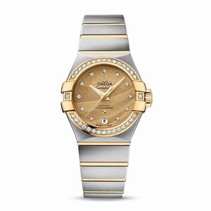 Omega Sandy Champagne Lacquered Dial Fixed- Diamond Set Band Watch # 123.25.27.20.58.002 (Men Watch)