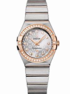 Omega 27mm Constellation Brushed Quartz Silver Dial Rose Gold Case, Diamonds With Rose Gold And Stainless Steel Bracelet Watch #123.25.27.60.52.001 (Women Watch)