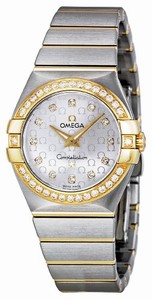 Omega 27mm Constellation Brushed Quartz Silver Dial Yellow Gold Case, Diamonds With Yellow Gold And Stainless Steel Bracelet Watch #123.25.27.60.52.002 (Women Watch)