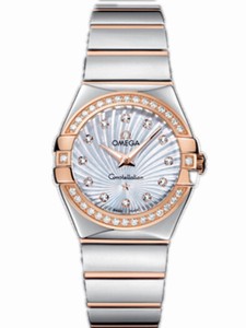 Omega 27mm Constellation Polished Quartz White Mother Of Pearl Dial Rose Gold Case, Diamonds With Rose Gold And Stainless Steel Bracelet Watch #123.25.27.60.55.006 (Women Watch)