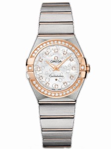 Omega 27mm Constellation Brushed Quartz Silver Dial Rose Gold Case, Diamonds With Rose Gold And Stainless Steel Bracelet Watch #123.25.27.60.55.009 (Women Watch)