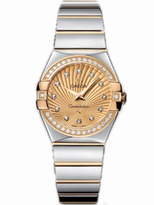 Omega 27mm Constellation Polished Quartz Champagne Gold Dial Yellow Gold Case, Diamonds With Yellow Gold And Stainless Steel Bracelet Watch #123.25.27.60.58.002 (Women Watch)