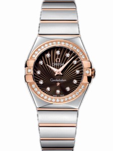 Omega 27mm Constellation Polished Quartz Brown Dial Rose Gold Case, Diamonds With Rose Gold And Stainless Steel Bracelet Watch #123.25.27.60.63.002 (Women Watch)