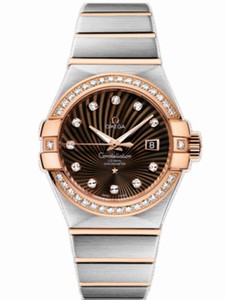 Omega 31mm Automatic Brushed Chronometer Brown Dial Rose Gold Case, Diamonds With Rose Gold And Stainless Steel Bracelet Watch #123.25.31.20.63.001 (Women Watch)
