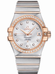 Omega 35mm Automatic Chronometer Silver Dial Rose Gold Case, Diamonds With Rose Gold And Stainless Steel Bracelet Watch #123.25.35.20.52.001 (Men Watch)
