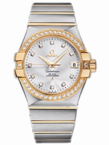 Omega 35mm Automatic Chronometer Silver Dial Yellow Gold Case, Diamonds With Yellow Gold And Stainless Steel Bracelet Watch #123.25.35.20.52.002 (Men Watch)