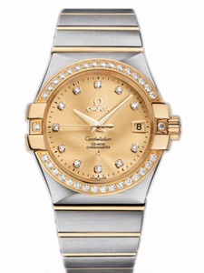 Omega 35mm Automatic Chronometer Champagne Gold Dial And Case, Diamonds With Yellow Gold And Stainless Steel Bracelet Watch #123.25.35.20.58.001 (Men Watch)