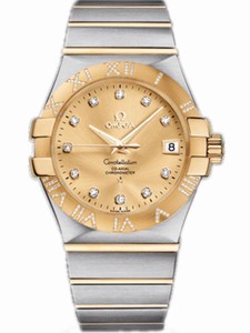 Omega 35mm Automatic Chronometer Champagne Gold Dial And Case, Diamonds With Yellow Gold And Stainless Steel Bracelet Watch #123.25.35.20.58.002 (Men Watch)