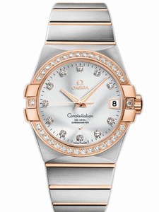 Omega 38mm Automatic Chronometer Silver Dial Rose Gold Case, Diamonds With Rose Gold And Stainless Steel Bracelet Watch #123.25.38.21.52.001 (Men Watch)