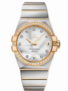 Omega 38mm Automatic Chronometer Silver Dial Yellow Gold Case, Diamonds With Yellow Gold And Stainless Steel Bracelet Watch #123.25.38.21.52.002 (Men Watch)