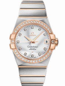 Omega 38mm Automatic Chronometer Silver Dial Rose Gold Case, Diamonds With Rose Gold And Stainless Steel Bracelet Watch #123.25.38.21.52.003 (Men Watch)