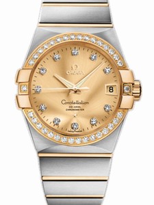 Omega 38mm Automatic Chronometer Champagne Gold Dial Yellow Gold Case, Diamonds With Yellow Gold And Stainless Steel Bracelet Watch #123.25.38.21.58.001 (Men Watch)