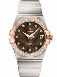 Omega 38mm Automatic Chronometer Brown Dial Rose Gold Case, Diamonds With Rose Gold And Stainless Steel Bracelet Watch #123.25.38.21.63.001 (Men Watch)