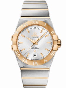 Omega 38mm Automatic Chronometer Silver Dial Yellow Gold Case With Yellow Gold And Stainless Steel Bracelet Watch #123.25.38.22.02.002 (Men Watch)