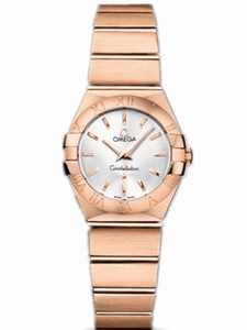 Omega 24mm Constellation Brushed Quartz Silver Dial Rose Gold Case And Bracelet Watch #123.50.24.60.02.001 (Women Watch)