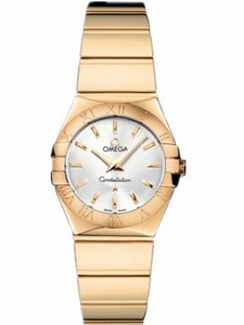 Omega 24mm Constellation Polished Quartz Silver Dial Yellow Gold Case And Bracelet Watch #123.50.24.60.02.004 (Women Watch)