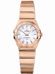 Omega 24mm Constellation Brushed Quartz White Mother Of Pear Dial Rose Gold Case And Bracelet Watch #123.50.24.60.05.001 (Women Watch)