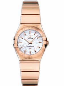 Omega 24mm Constellation Polished Quartz White Mother Of Pear Dial Rose Gold Case And Bracelet Watch #123.50.24.60.05.003 (Women Watch)