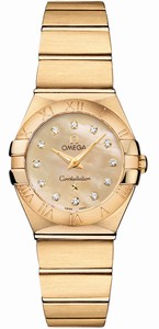 Omega Constellation Quartz Champagne Mother of Pearl Diamond Dial 18k Yellow Gold Watch# 123.50.24.60.57.001 (Women Watch)