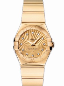 Omega 24mm Constellation Polished Quartz Champagne Dial Yellow Gold Case, Diamonds And Yellow Gold Bracelet Watch #123.50.24.60.58.002 (Women Watch)