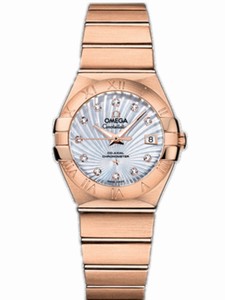 Omega 24mm Constellation Brushed Automatic Chronometer White Mother Of Pearl Dial Rose Gold Case, Diamonds With Rose Gold Bracelet Watch #123.50.27.20.55.001 (Women Watch)