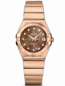 Omega 24mm Constellation Brushed Automatic Chronometer Brown Mother Of Pearl Dial Rose Gold Case, Diamonds With Rose Gold Bracelet Watch #123.50.27.20.57.001 (Women Watch)