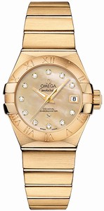 Omega Constellation Co-Axial Automatic Diamond Hour Indexes Date Dial 18k Yellow Gold Watch#123.50.27.20.57.002 (Women Watch)