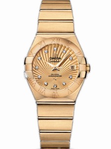 Omega 24mm Constellation Brushed Automatic Chronometer Champagne Gold Dial Yellow Gold Case, Diamonds With Yellow Gold Bracelet Watch #123.50.27.20.58.001 (Women Watch)