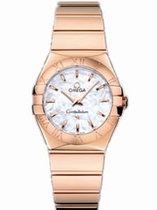 Omega 27mm Constellation Polished Quartz White Mother Of Pear Dial Rose Gold Case And Bracelet Watch #123.50.27.60.05.003 (Women Watch)