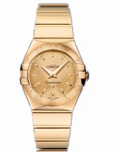 Omega 27mm Constellation Polished Quartz Champagne Gold Dial Yellow Gold Case With Yellow Gold Bracelet Watch #123.50.27.60.08.002 (Women Watch)