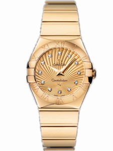Omega 27mm Constellation Polished Quartz Champagne Gold Dial Yellow Gold Case, Diamonds And Yellow Gold Bracelet Watch #123.50.27.60.58.002 (Women Watch)