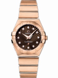 Omega 27mm Constellation Brushed Quartz Brown Dial Rose Gold Case, Diamonds And Rose Gold Bracelet Watch #123.50.27.60.63.001 (Women Watch)