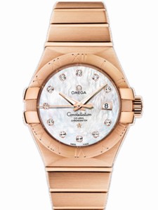 Omega 31mm Automatic Brushed Chronometer White Mother Of Pearl Dial Rose Gold Case, Diamonds And Rose Gold Bracelet Watch #123.50.31.20.55.001 (Women Watch)