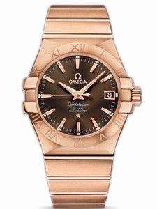 Omega 35mm Automatic Chronometer Brown Dial Rose Gold Case With Rose Gold Bracelet Watch #Model : 123.50.35.20.13.001 (Men Watch)