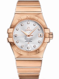 Omega 35mm Automatic Chronometer Silver Dial Rose Gold Case, Diamonds With Rose Gold Bracelet Watch #123.50.35.20.52.001 (Men Watch)