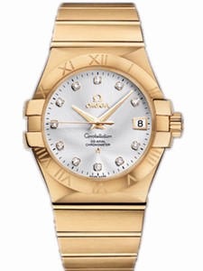 Omega 35mm Automatic Chronometer Silver Dial Yellow Gold Case, Diamonds With Yellow Gold Bracelet Watch #123.50.35.20.52.002 (Men Watch)