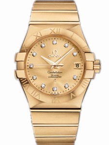 Omega 35mm Automatic Chronometer Champagne Gold Dial Yellow Gold Case, Diamonds With Yellow Gold Bracelet Watch #123.50.35.20.58.001 (Men Watch)