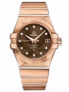 Omega 35mm Automatic Chronometer Brown Dial Rose Gold Case, Diamonds With Rose Gold Bracelet Watch #123.50.35.20.63.001 (Men Watch)