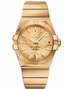 Omega 38mm Automatic Chronometer Champagne Gold Dial Yellow Gold Case With Yellow Gold And Bracelet Watch #123.50.38.21.08.001 (Men Watch)