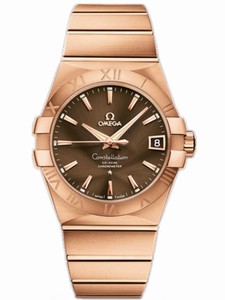 Omega 38mm Automatic Chronometer Brown Dial Rose Gold Case With Rose Gold Bracelet Watch #123.50.38.21.13.001 (Men Watch)